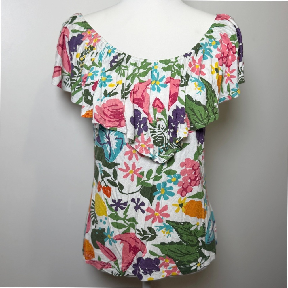 Anthropologie Postmark Ruffle Top Women S White Floral Beachy Resort Boho